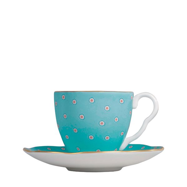 Wedgwood Polka Dot Tea Story Espressokop en schotel - turquoise